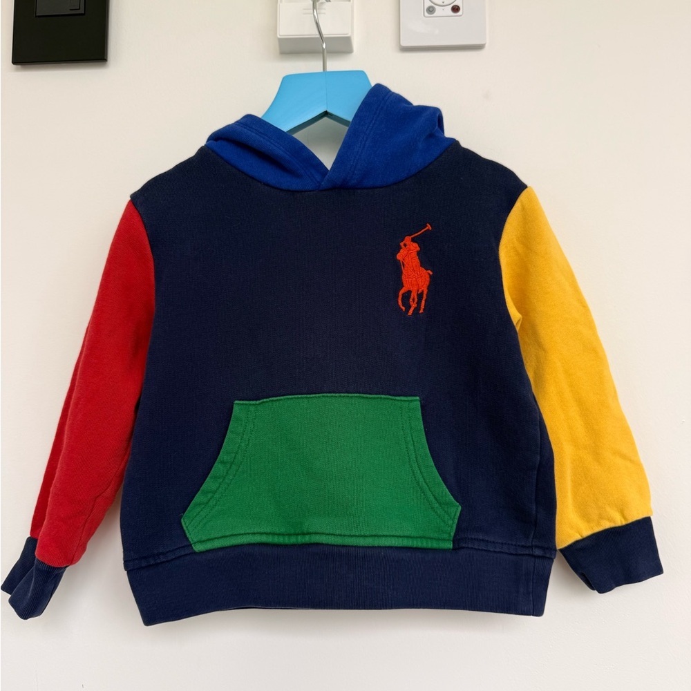Polo by Ralph Lauren Navy Colorblock Pullover Hoodie with Red, Yellow & Green